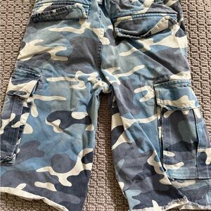 Boden Blue and Gray Camouflage Cargo Shorts